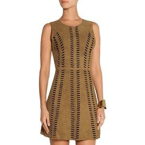Maje Rigolette brown perforated suede mini dress M